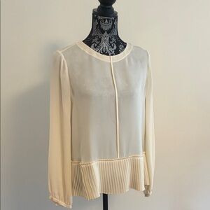 Rebecca Taylor Silk Pleated Hem Top Cream Luxe Career Feminine Sheer size 10